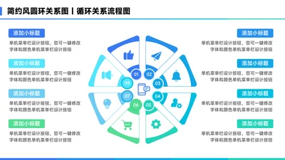蓝色简约风8项圆环关系图PPT