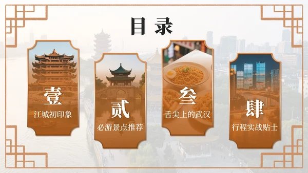 金色实景武汉旅行攻略PPT模板