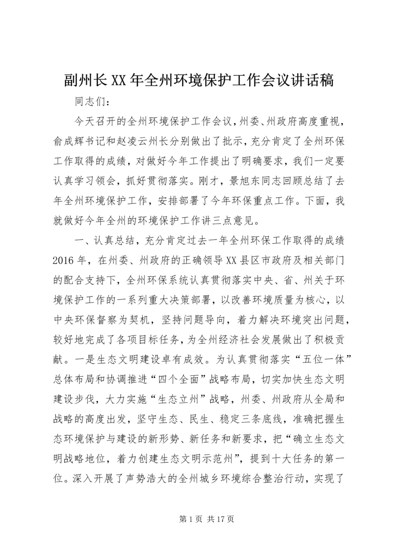 副州长XX年全州环境保护工作会议讲话稿.docx