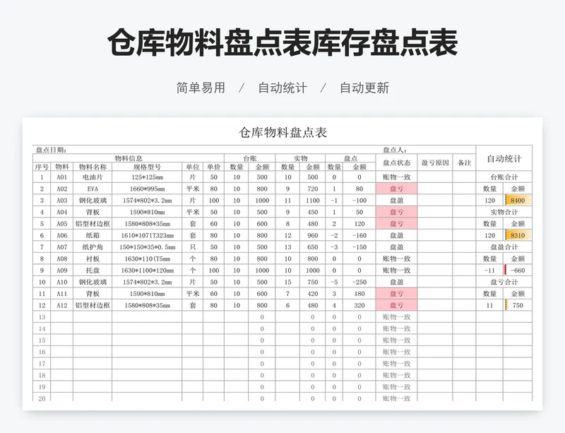 仓库物料盘点表库存盘点表