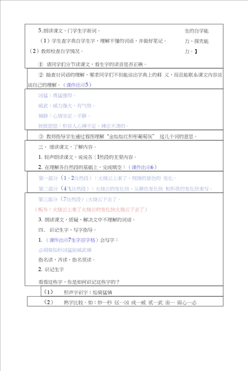 24.火烧云表格式教学设计 备课素材 课后作业含答案