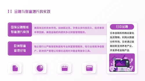 紫色插画风金融企业：金融赋能，助理财富增长PPT模板