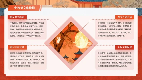 红色插画风中国传统节日中秋节教学课件PPT模板