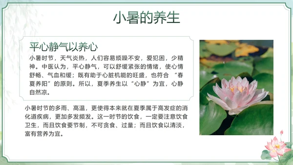 绿色清新中国风二十四节气之小暑带内容PPT模板