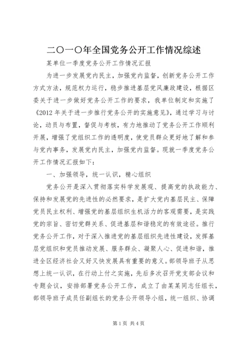 二○一○年全国党务公开工作情况综述.docx