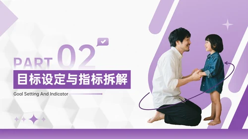 紫色几何风亲子活动营销策划团队协作与目标设定PPT模板