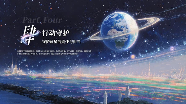 深蓝星空创意风电影《窗外是蓝星》观后感PPT模板