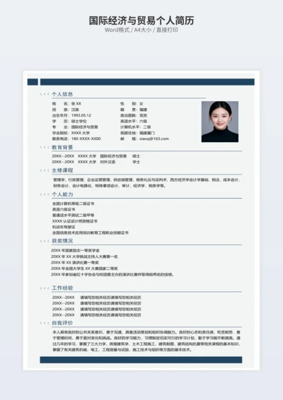 国际经济与贸易个人简历