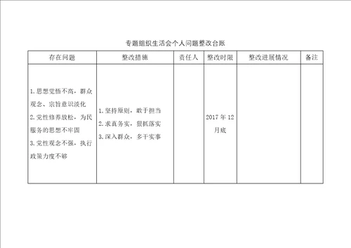 组织生活会问题整改台账