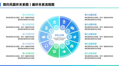 蓝色简约风10项圆环关系图PPT