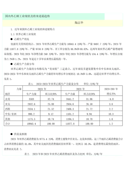 国内外乙烯工业现状及未来发展趋势