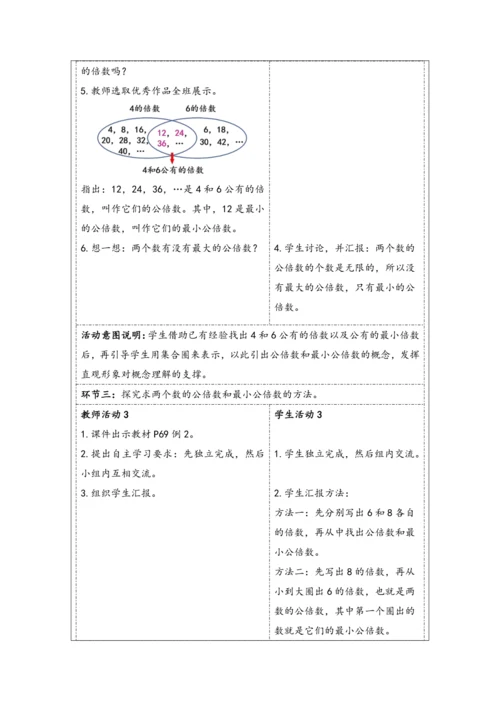 大单元教学【核心素养目标】4.10  最小公倍数（1）（表格式）教学设计