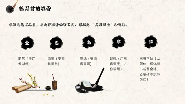 褐色古风水墨中国毛笔书法培训PPT模板