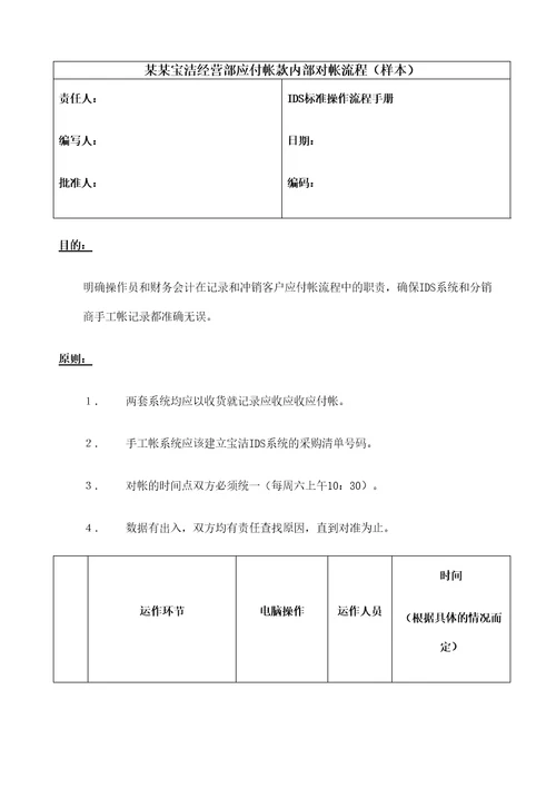 财务会计宝洁经营部应付帐款内部对帐流程样本