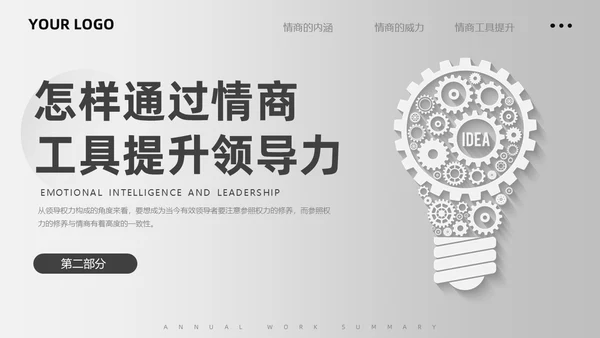 简约微粒体灰色情商与领导力培训情商管理工作总结汇报PPT