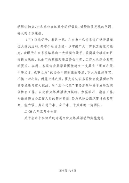 关于全市个私协系统开展岗位大练兵活动的实施意见 (2).docx