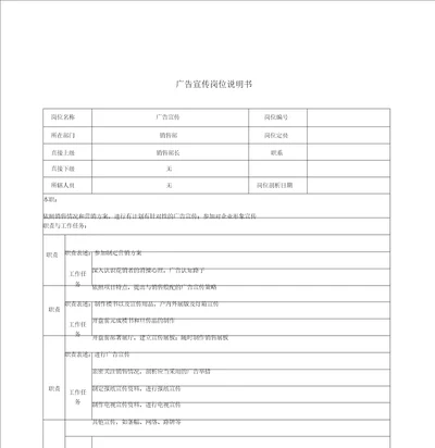 销售部广告宣传岗位职责