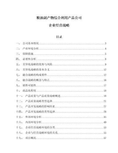 粮油副产物综合利用产品公司企业经营战略参考