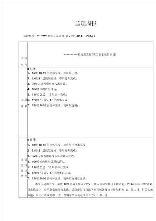 监理周报范本