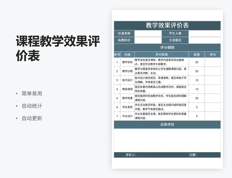 课程教学效果评价表