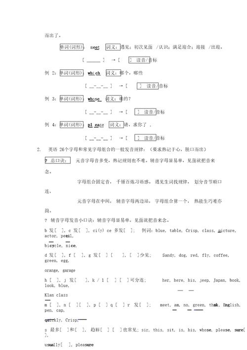 英语音标表以及字母、字母组合发音规律记忆口诀