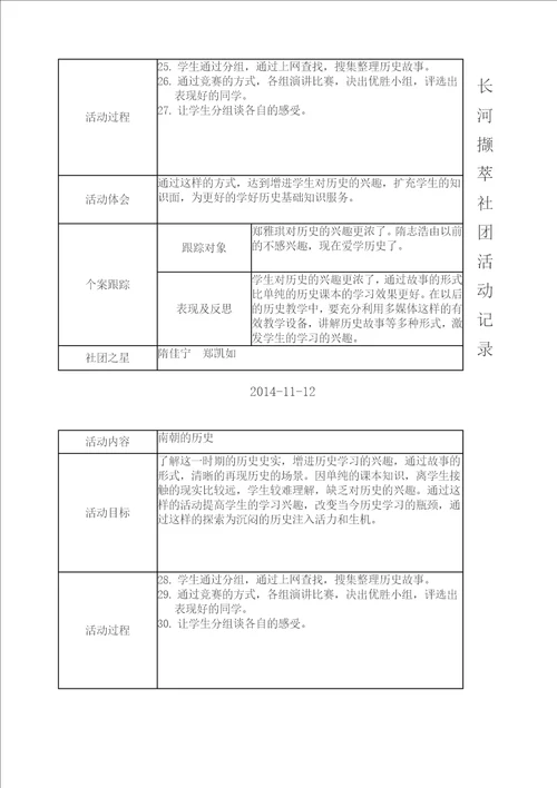 历史社团活动记录