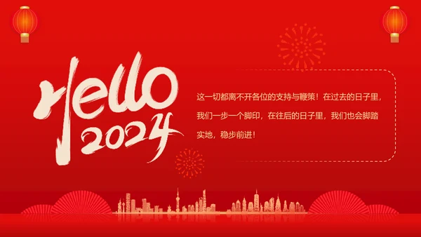 红色灯笼喜庆企业新年贺词通用PPT模板