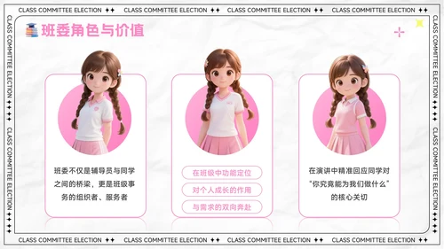 粉色卡通风大学生班委竞选演讲PPT模板