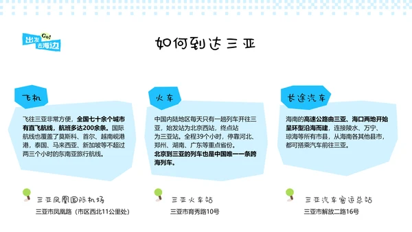 蓝色手账风格海南三亚亲子游攻略PPT模板