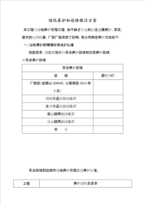 绿化养护和道路保洁方案施工组织设计