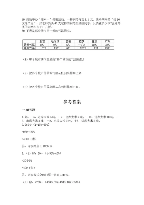 小升初数学应用题50道精品名师推荐