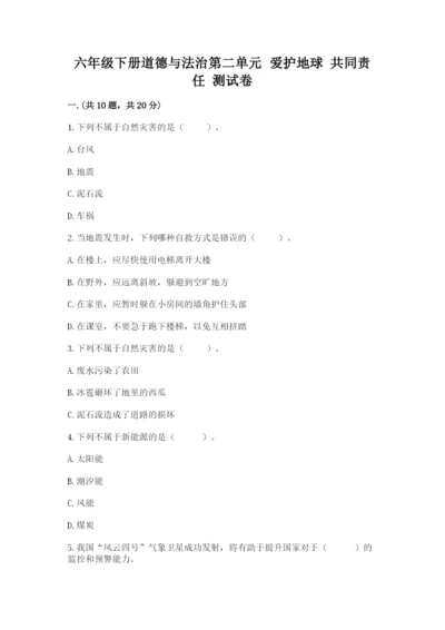 六年级下册道德与法治第二单元 爱护地球 共同责任 测试卷精品（达标题）.docx