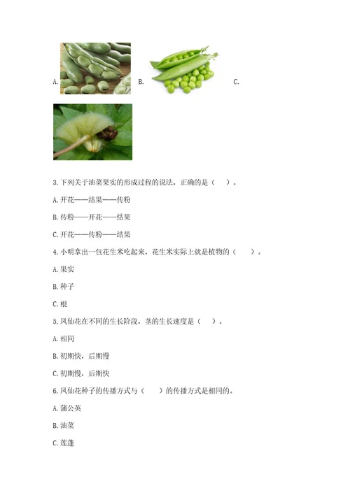 科学四年级下册第一单元《植物的生长变化》测试卷附答案（研优卷）