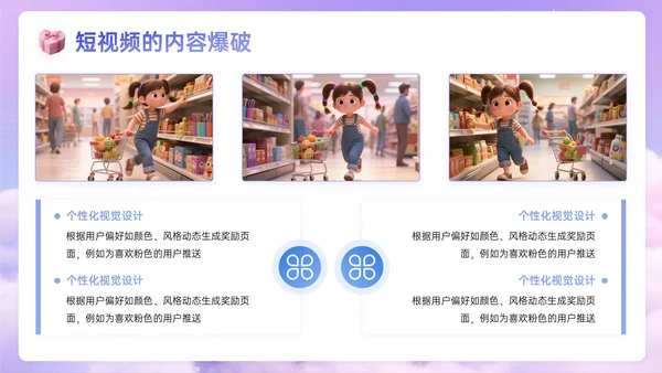 蓝紫色3D关于邂逅浪漫惊喜促销盛宴PPT模板