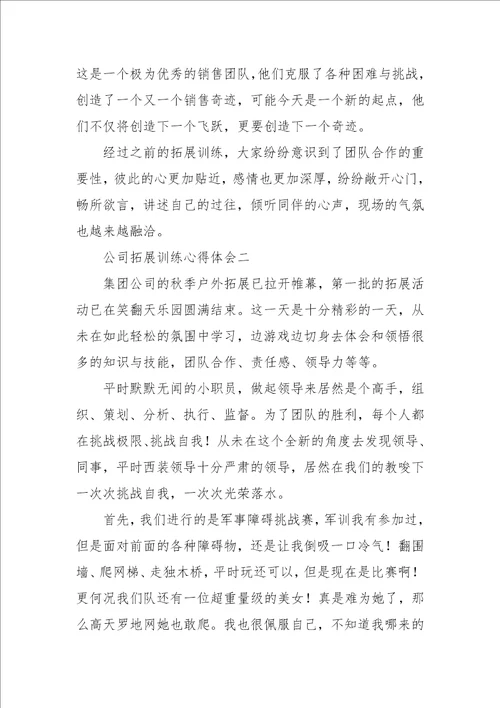 公司拓展训练心得体会参考一