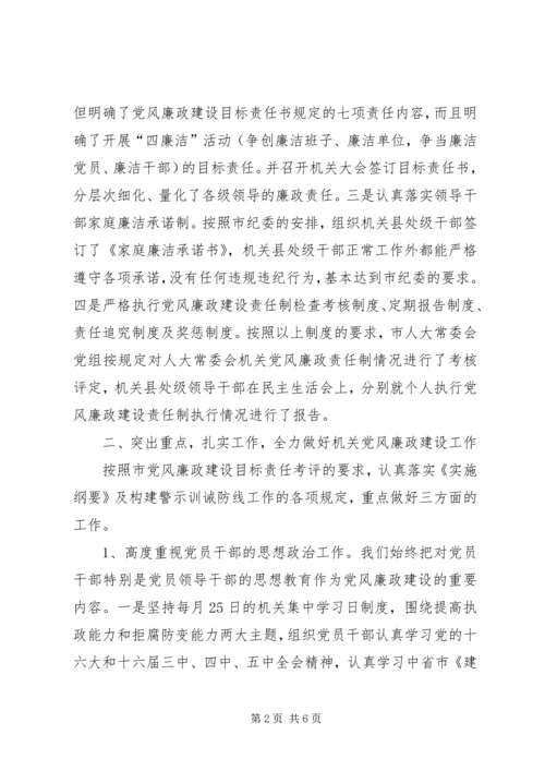 市人大常委会机关党风廉政建设责任制落实情况汇报 (4).docx