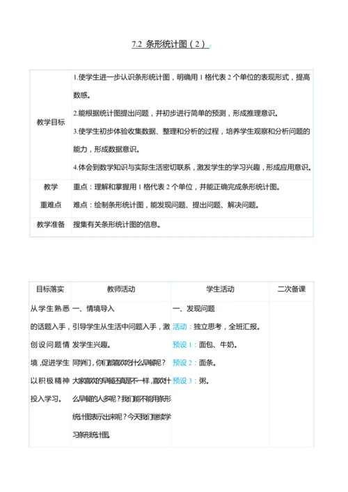 （大单元整体教学）7.2 条形统计图（2）（表格式）教学设计 人教版 四年级上册数学