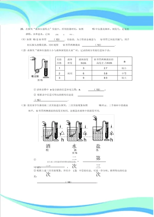 上海市崇明区初三物理二模考试word版