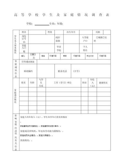 学生家庭经济困难证明表