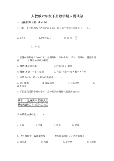 人教版六年级下册数学期末测试卷精品（易错题）.docx