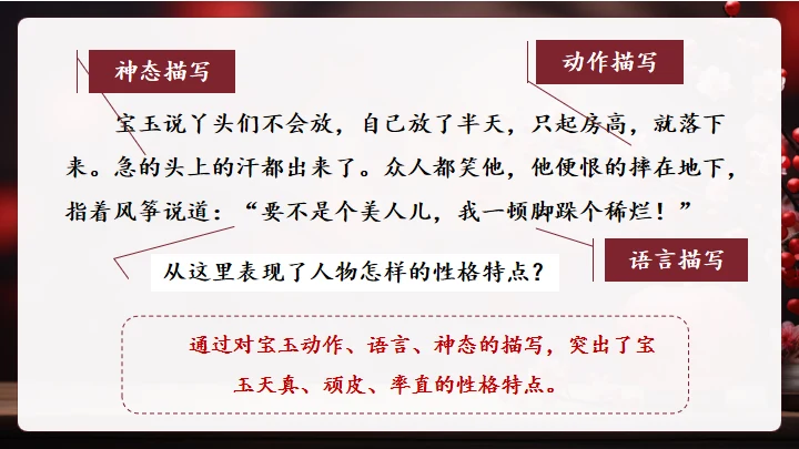 红楼春趣红梅花枝通用PPT模板