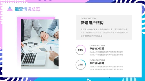 蓝紫色形状孟菲斯风运营述职报告PPT模板