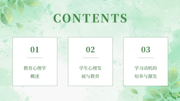 绿色水彩清新花卉教育心理学PPT模板
