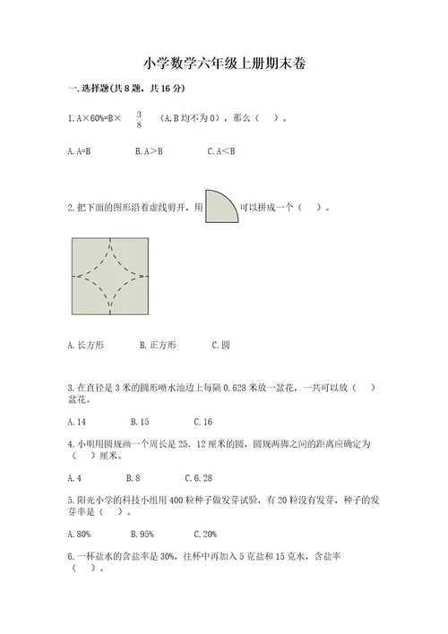 小学数学六年级上册期末卷附完整答案全优