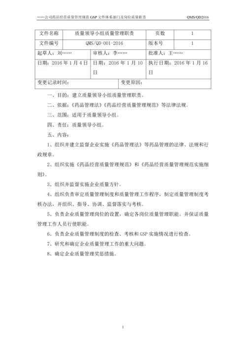 公司药品经营质量管理规范GSP-文件体系部门及岗位质量职责.docx