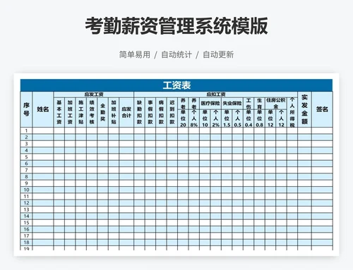 考勤薪资管理系统模版