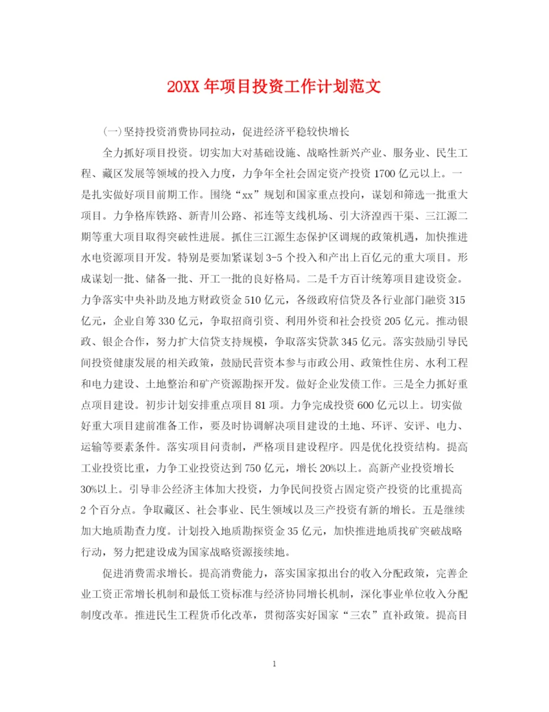 精编之项目投资工作计划范文.docx