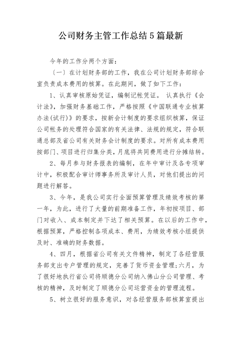 公司财务主管工作总结5篇最新.docx