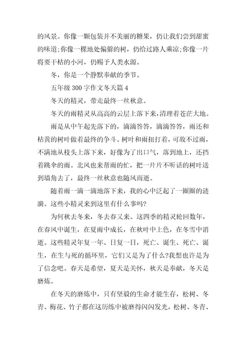 2024年五年级300字作文冬天