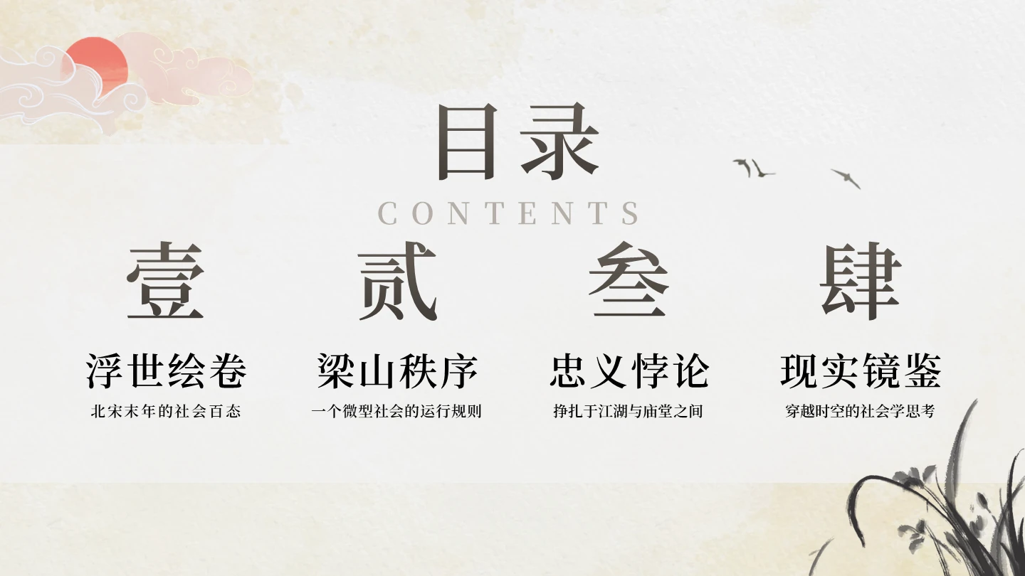 目录页-手绘传统中国风经典名著水浒传主题PPT单页